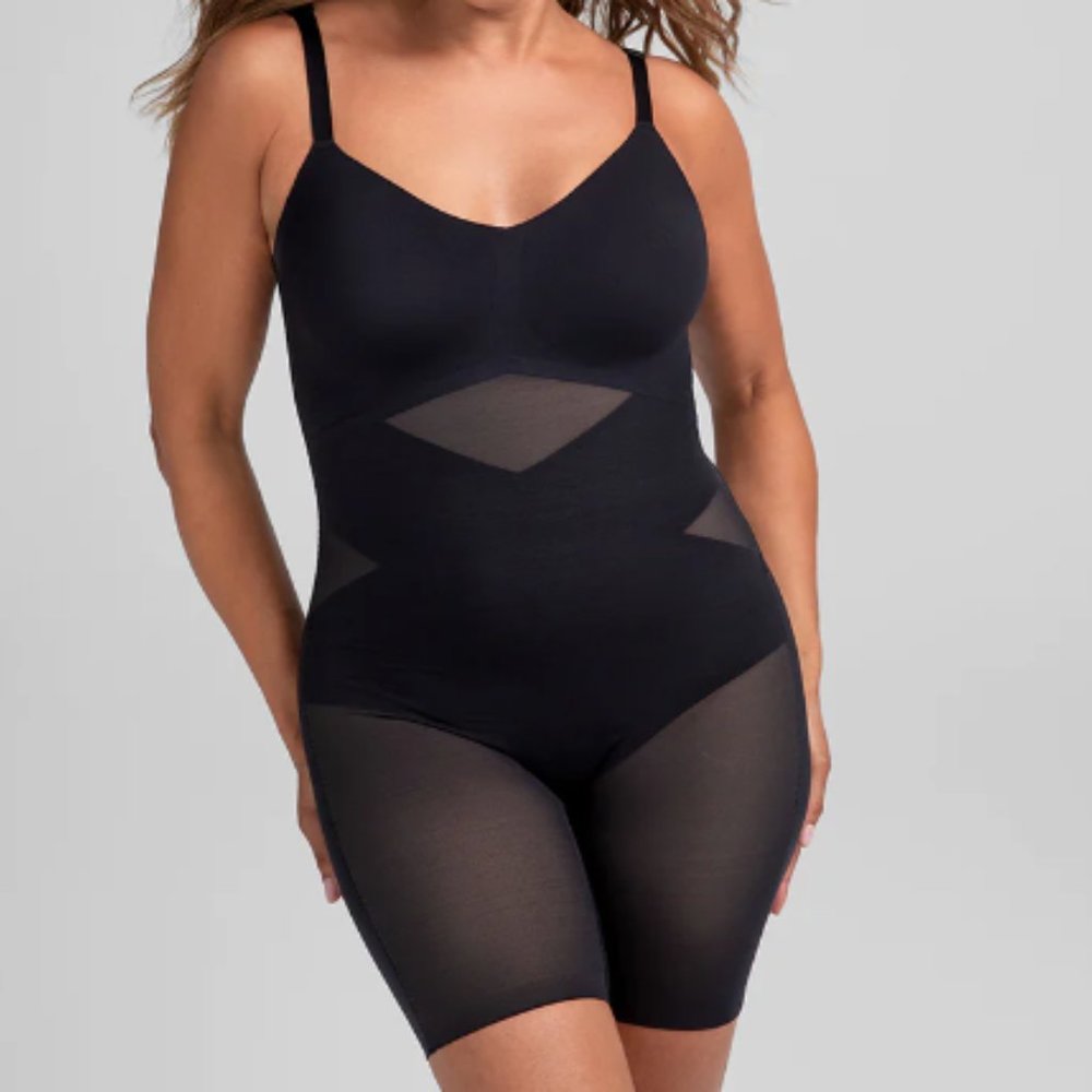 Honeylove Black Shapewear Bodysuit with Sheer Panels